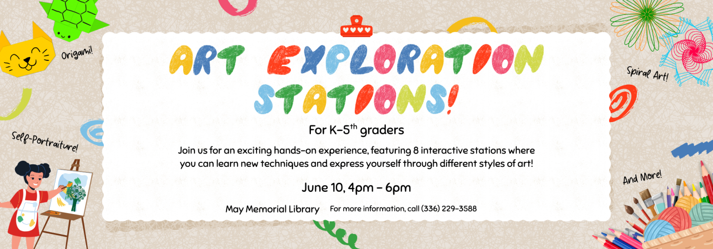 6.10 at 4 pm - Art Exploration Stations! at May Memorial