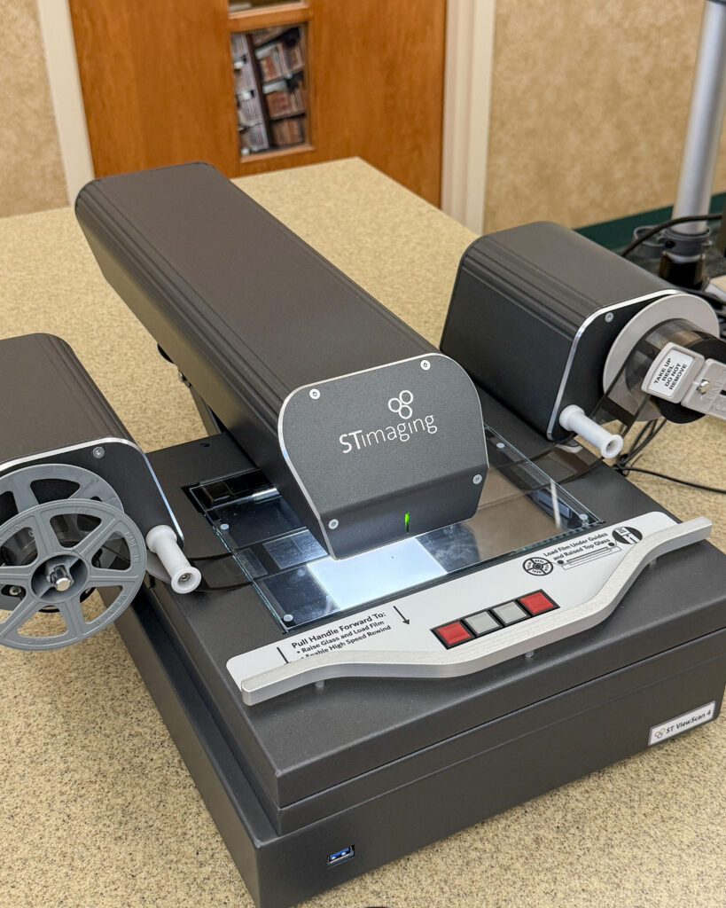 Image of the microfilm reader inside the local history room.