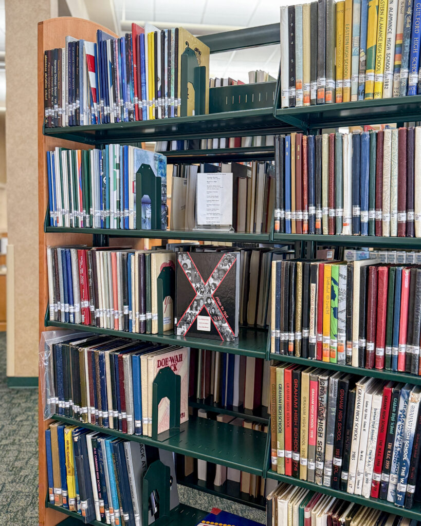 Shelve of yearbooks.