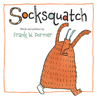 Cover of Socksquatch. Creature with horns and one sock is walking with its arms raised across the cover.