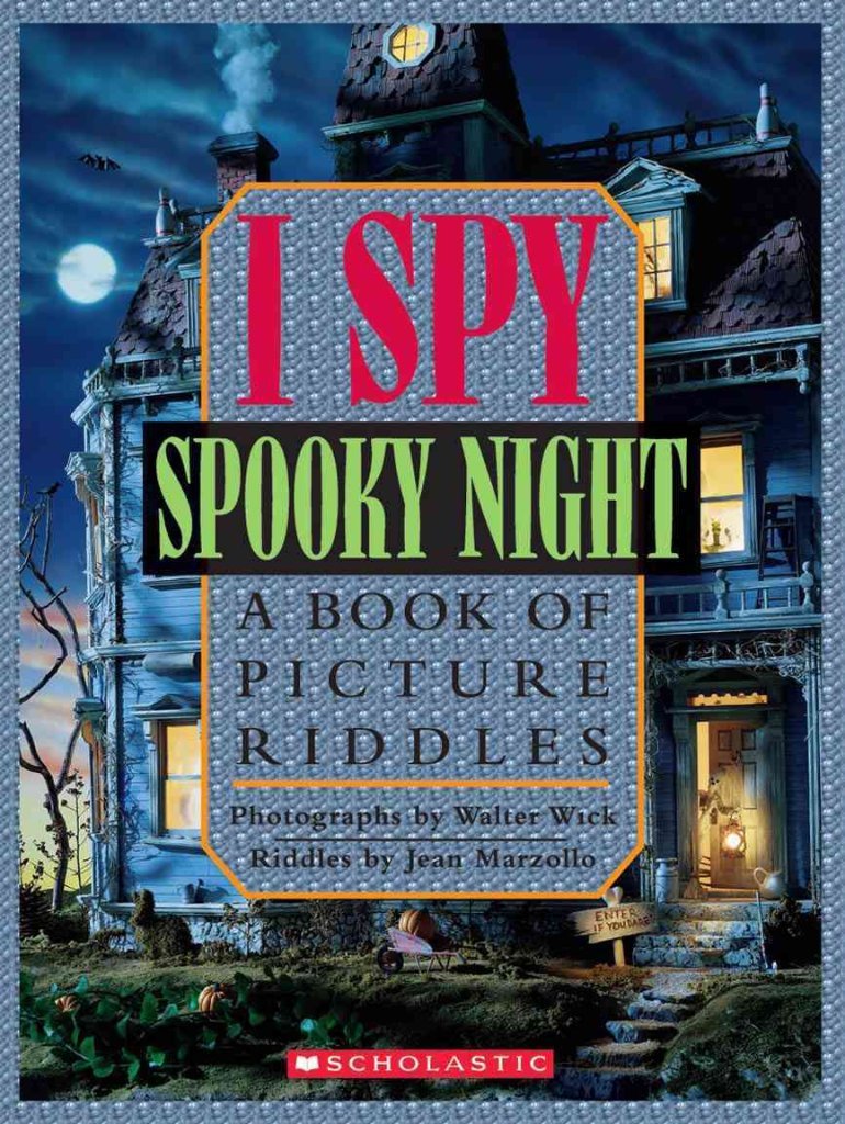 Cover of I Spy: Spooky Night. Creepy looking three story house, possibly haunted, behind the title.