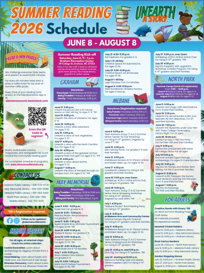 Summer Reading 2026 Events Schedule for all branches. 